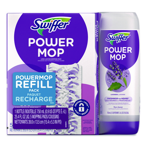 PowerMop Cleaning Solution and Pads Refill Pack, Lavender, 25.3 oz Bottle and 5 Pads/Pack