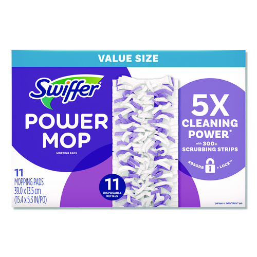 PowerMop Mopping Pads, 15.4 x 5.3, White/Purple. 11/Pack