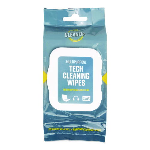 ScreenDr Device and Screen Cleaning Wipes, 10-Ply, 6.88" x 3.9", Unscented, White/Gray, 20/Pack