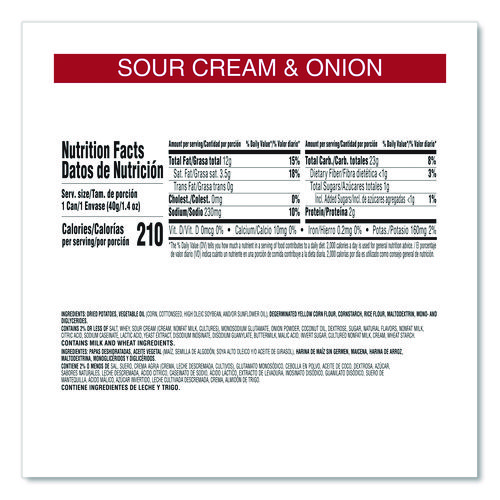 Grab and Go sour Cream and Onion Crisps, 1.4 oz Cans, 12/Box