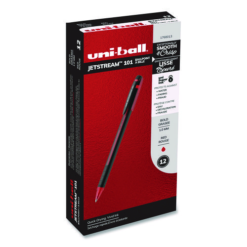 Jetstream 101 Hybrid Gel Pen, Stick, Bold 1 mm, Red Ink, Black/Red Barrel, Dozen