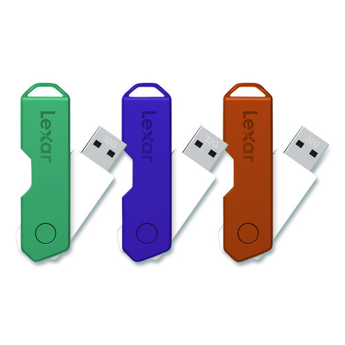 Twist Turn2 USB 2.0 Flash Drive, 32 GB, Orange/Purple/Teal, 3/Pack