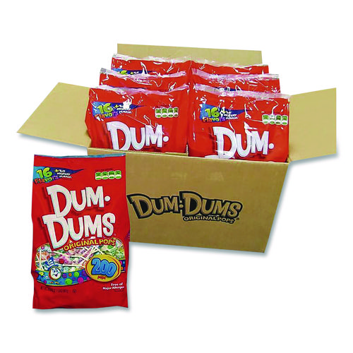 Dum-Dum-Pops, Assorted Flavors, Individually Wrapped, 2 lb Bag, 200 Pieces/Bag, 6 Bags/Carton