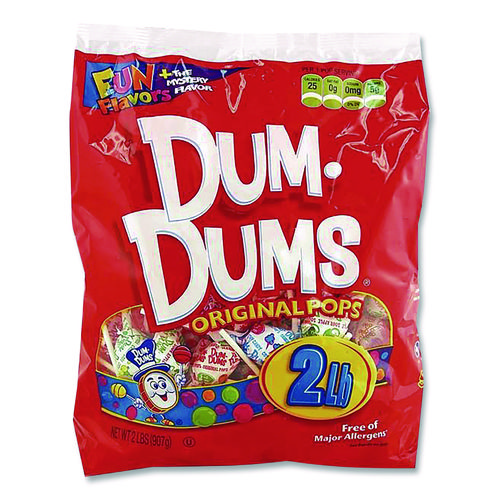 Dum-Dum-Pops, Assorted Flavors, Individually Wrapped, 2 lb Bag, 200 Pieces/Bag, 6 Bags/Carton