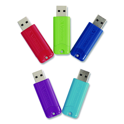 PinStripe USB 3.0 Flash Drive, 32 GB, Assorted Colors, 5/Pack