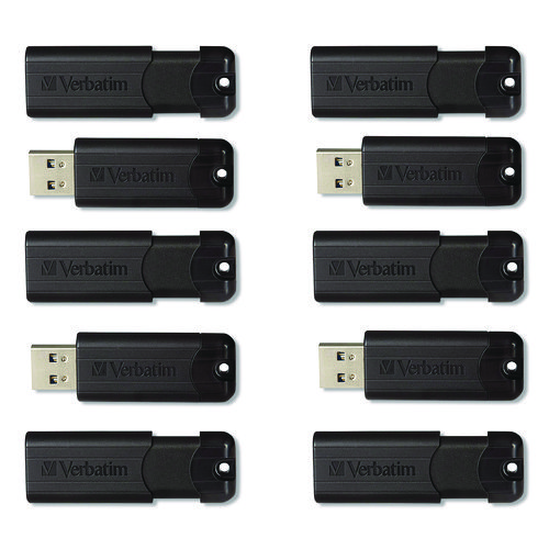 Pinstripe USB 3.2 Flash Drive, 32 GB, Black 10/Pack