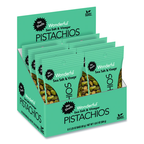 Wonderful No Shells Pistachios, Sea Salt and Vinegar, 2.25 oz Bag, 8/Box