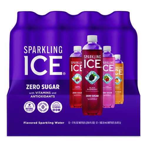 Variety Pack Sparkling Water, Cherry Limeade/Black Raspberry/Orange Mango/Kiwi Strawberry, 17 oz Bottle, 12/Pack