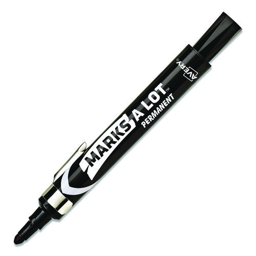 MARKS A LOT Large Desk-Style Permanent Marker with Metal Pocket Clip, Broad Bullet Tip, Black