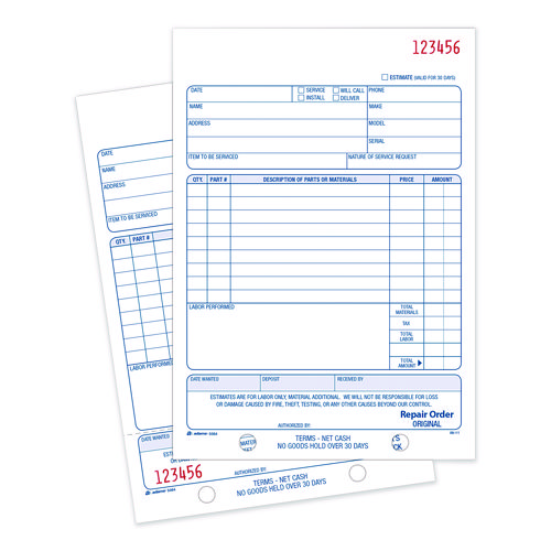 Multipart Repair Order Pad, Two-Part Carbonless, 5.56 x 7.94, 50 Forms Total