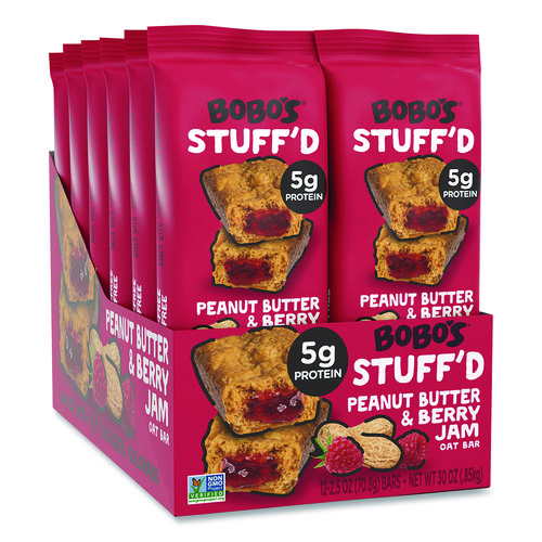 Stuff'd Gluten-Free Peanut Butter and Berry Jam Oat Bar, 2.5 oz Bar, 12/Box