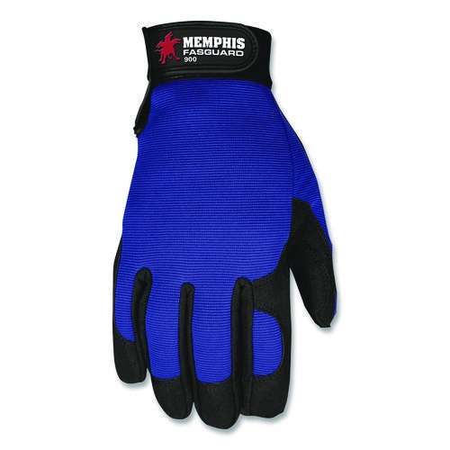 Memphis Gloves Fasguard Clarino Synthetic Leather Palm Multi-Task Gloves, Blue/Black, Large