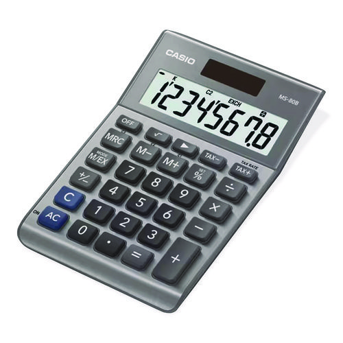 MS80B 8-Digit Battery and Solar Basic Calculator, LCD, Silver