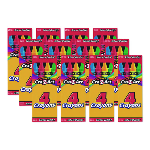 Crayons, 4 Assorted Colors, 4/Box, 12 Boxes/Pack