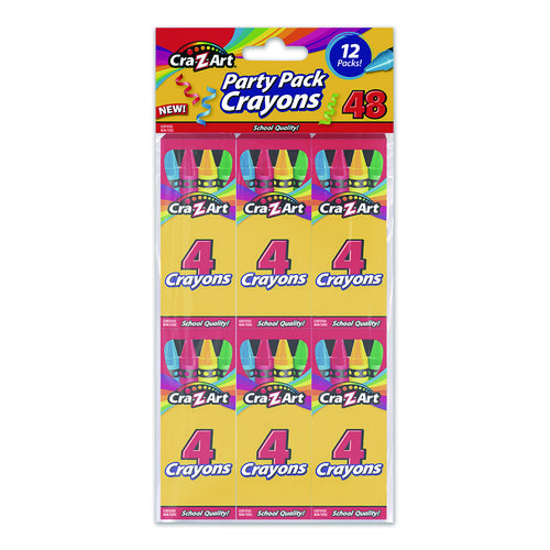 Crayons, 4 Assorted Colors, 4/Box, 12 Boxes/Pack