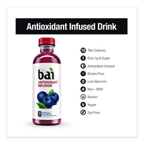 Antioxidant Infused Beverage, Brasilia Blueberry, 18 oz Bottle, 12/Carton