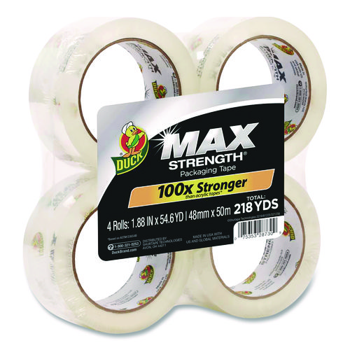 Max Packing Tape, 3" Core, 1.88" x 54.6 yds, Crystal Clear, 4 Rolls/Pack