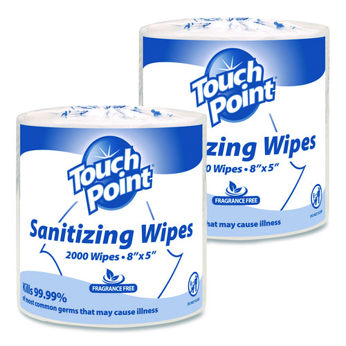 Hand Sanitizing Wipes Refill, 5 x 8, Fragrance Free, White, 2,000 Wipes/Roll, 2 Rolls/Carton