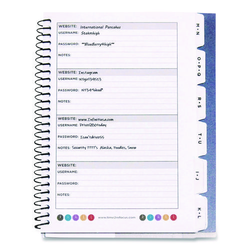 Small/Mini Password Log Book, 480 Total Entries, 4 Entries/Page, Black Plastic Cover, (60) 7 x 5.5 Sheets