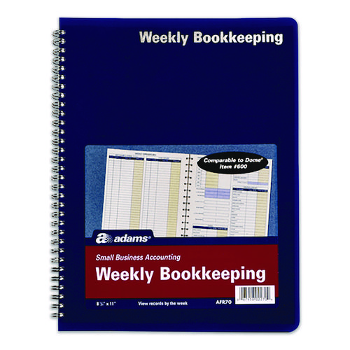 Weekly Bookkeeping Ledger, Columns Vary By Section, Royal Blue Cover, 11 x 8.5 Sheets, 56 Sheets/Book