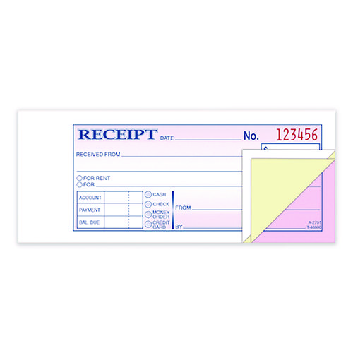 Multipart Money/Rent Receipt Book, Three-Part Carbonless, 6.69 x 2.75, 50 Receipts/Book, 3 Books/Pack