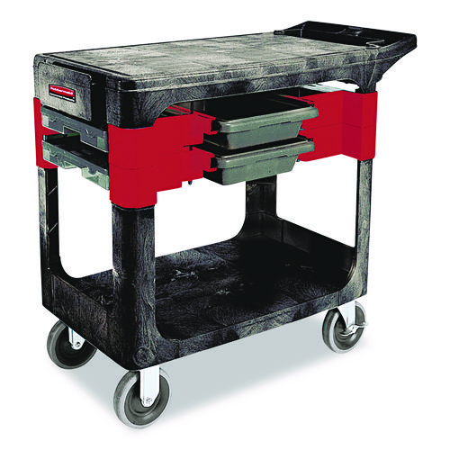 Two-Shelf Trades Cart, Plastic, 2 Shelves, 2 Drawers, 330 lb Capacity, 19.25" x 38" x 33.38", Black