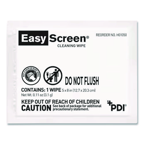 PDI Easy Screen Cleaning Wipes, Individually Wrapped, 1-Ply, 5 x 8, Unscented, White, 50/Box