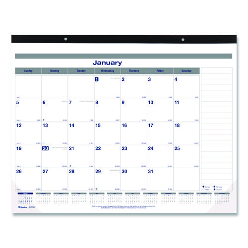 Net Zero Carbon Monthly Desk Pad Calendar, 22 x 17, White/Gray/Blue Sheets, Black Binding, 12-Month (Jan to Dec): 2025