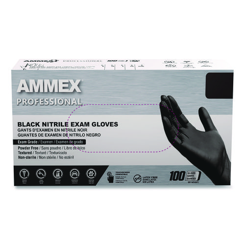 Nitrile Exam Gloves, Powder-Free, 3 mil, Medium, Black, 100/Box