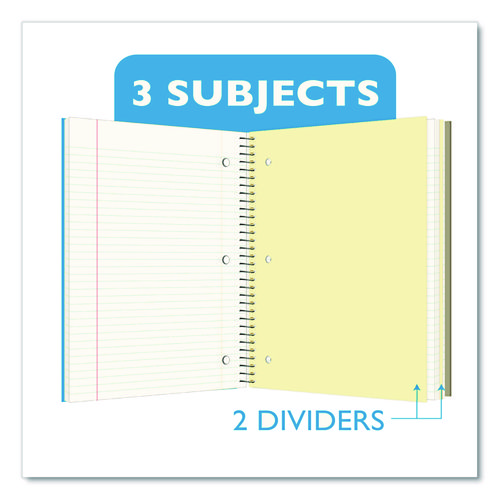 Spiral Notebooks, 3 Subjects, Medium/College Rule, Randomly Assorted Cover Colors, (120) 10.5 x 8 Sheets