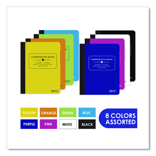 Poly Cover Composition Books, Medium/College Rule, Randomly Assorted Cover Colors, (70) 9.75 x 7 Sheets