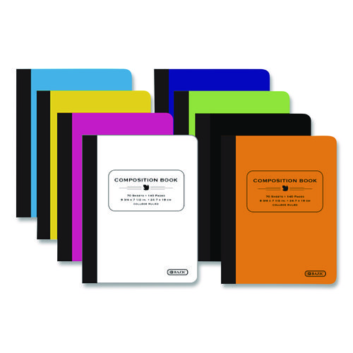 Poly Cover Composition Books, Medium/College Rule, Randomly Assorted Cover Color, (70) 9.75 x 7 Sheets