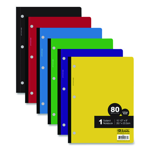 Wireless Notebooks, Medium/College Rule, Randomly Assorted Cover Colors, (80) 10.5 x 7.5 Sheets