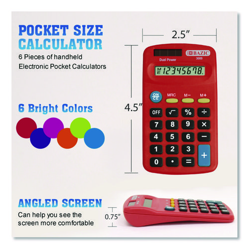 Dual Power Pocket Size Calculator, 8-Digit, LCD