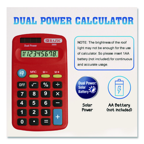 Dual Power Pocket Size Calculator, 8-Digit, LCD