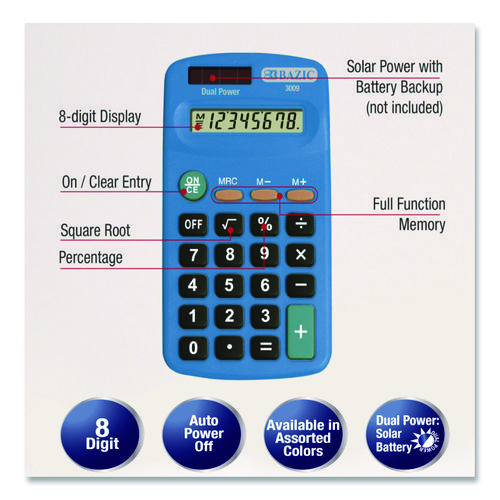 Dual Power Pocket Size Calculator, 8-Digit, LCD