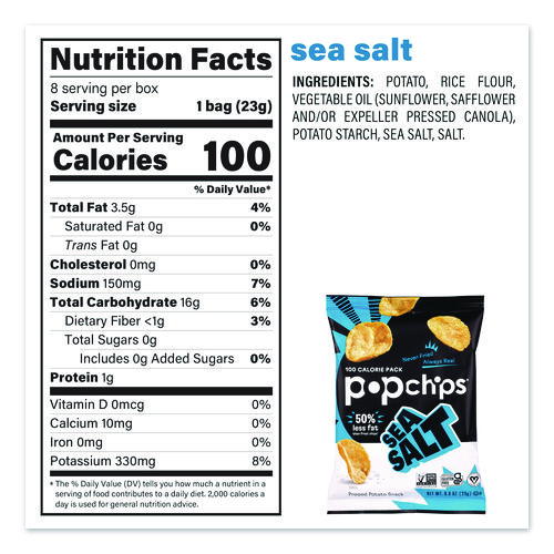 Potato Chips, Variety Pack, Barbeque, Sea Salt, Sour Cream and Onion, 0.8 oz Bag, 30/Pack