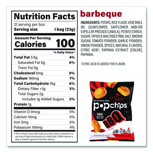 Potato Chips, Variety Pack, Barbeque, Sea Salt, Sour Cream and Onion, 0.8 oz Bag, 30/Pack