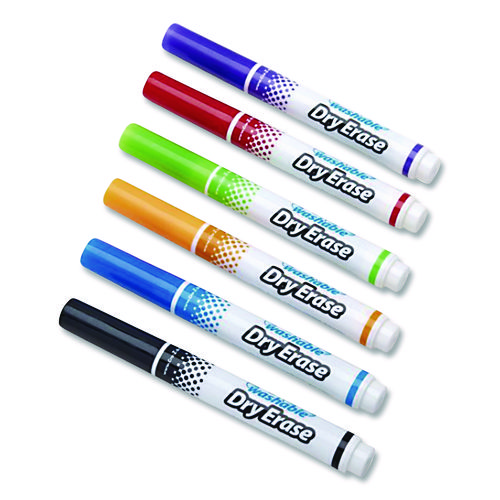 Washable Dry Erase Markers, Broad, Bullet Tip, Assorted Colors, 6/Set