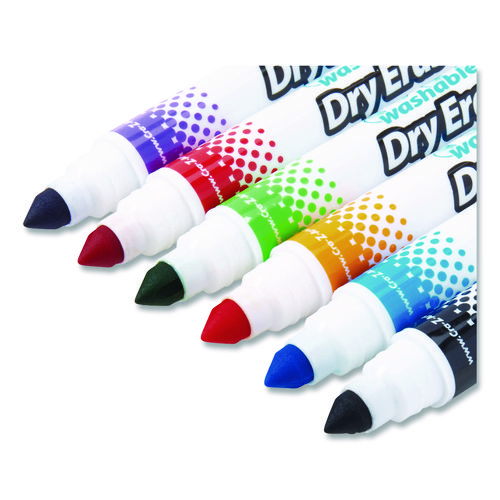 Washable Dry Erase Markers, Broad, Bullet Tip, Assorted Colors, 6/Set