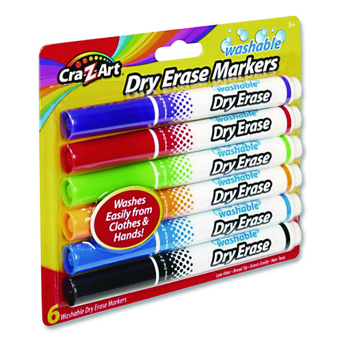 Washable Dry Erase Markers, Broad, Bullet Tip, Assorted Colors, 6/Set