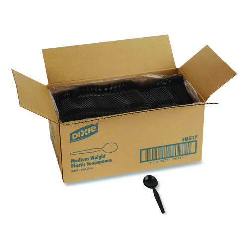 Mediumweight Polystyrene Cutlery, Soup Spoon, Plastic, Black, 1,000/Carton