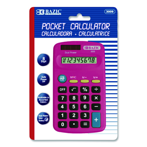 Dual Power Pocket Size Calculator, 8-Digit, LCD