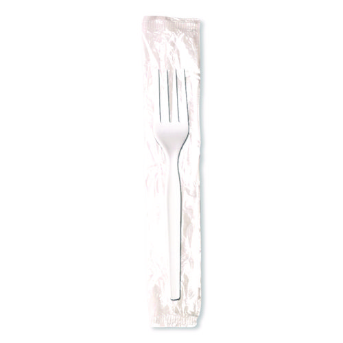 Mediumweight Polypropylene Cutlery, Individually Wrapped, Fork, Plastic, White, 1000/Carton