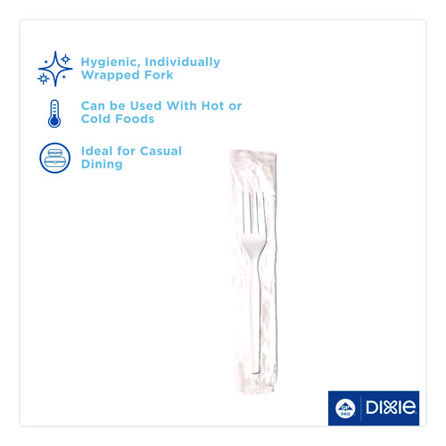 Mediumweight Polypropylene Cutlery, Individually Wrapped, Fork, Plastic, White, 1000/Carton