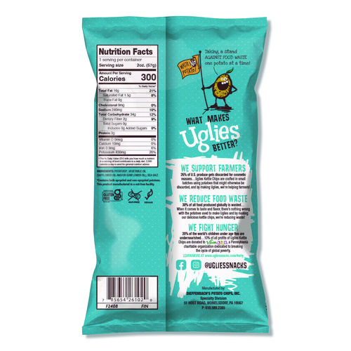 Kettle Potato Chips, Sea Salt, 2 oz Bags, 24/Carton