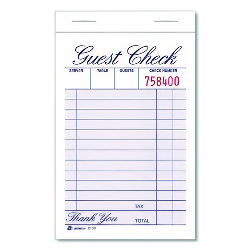 One-Part Guest Check Pad, One-Part (No Copies), 3.35 x 4.94, 100 Forms/Pad, 12 Pads/Pack