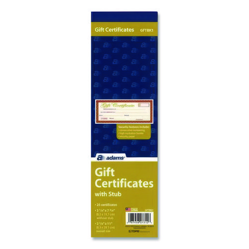 Gift Certificate with Stub Book, 7.81 x 3.25, Cream, 25 Certificates