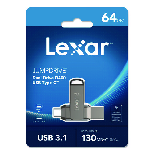 JumpDrive D400 USB 3.1 Flash Drive, 64 GB, Titanium