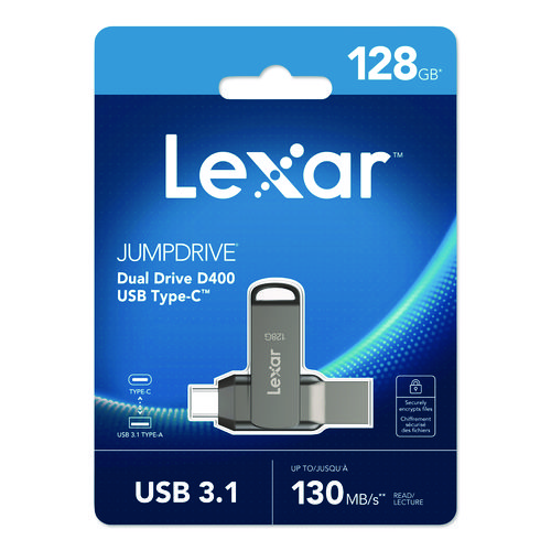 JumpDrive D400 USB 3.1 Flash Drive, 128 GB, Titanium